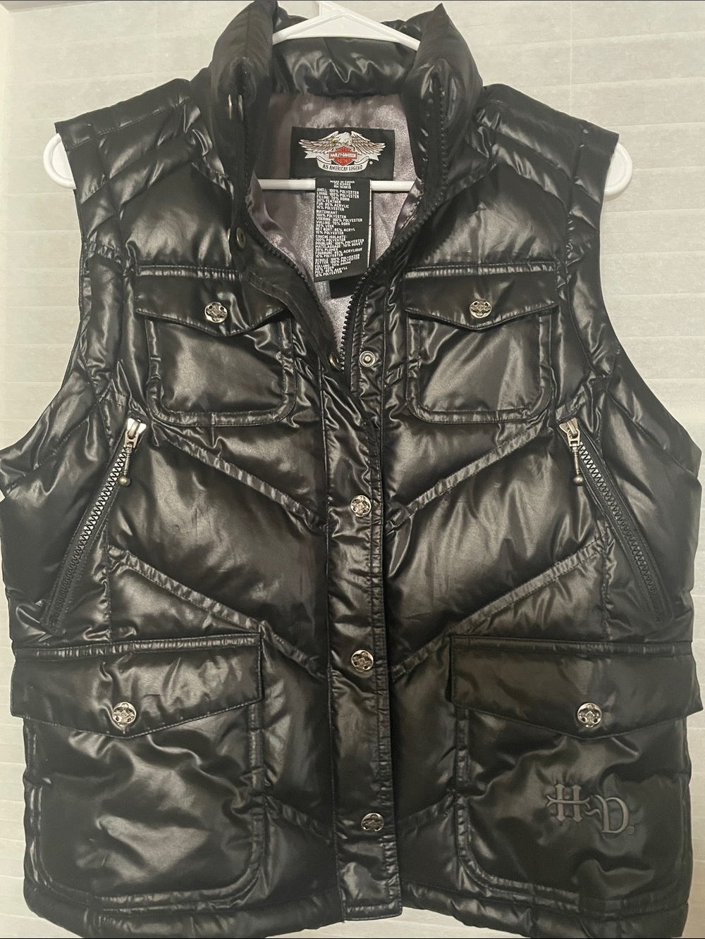 Harley-Davidson Black Quilted Puffer Vest with HD Embroidery